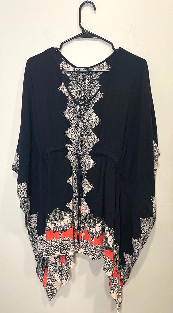 Angie Caftan Tunic Cover Up Boho Waist Tye Size Small